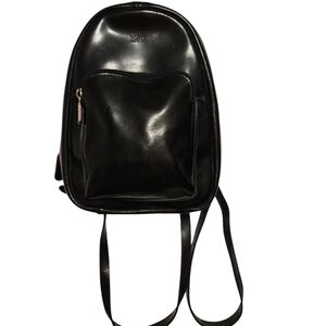 Roots Black Leather Mini Backpack / Purse